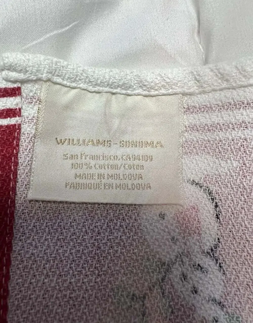 Williams-Sonoma Snowman Christmas Tea Towel Size 19x29 White Red Cotton